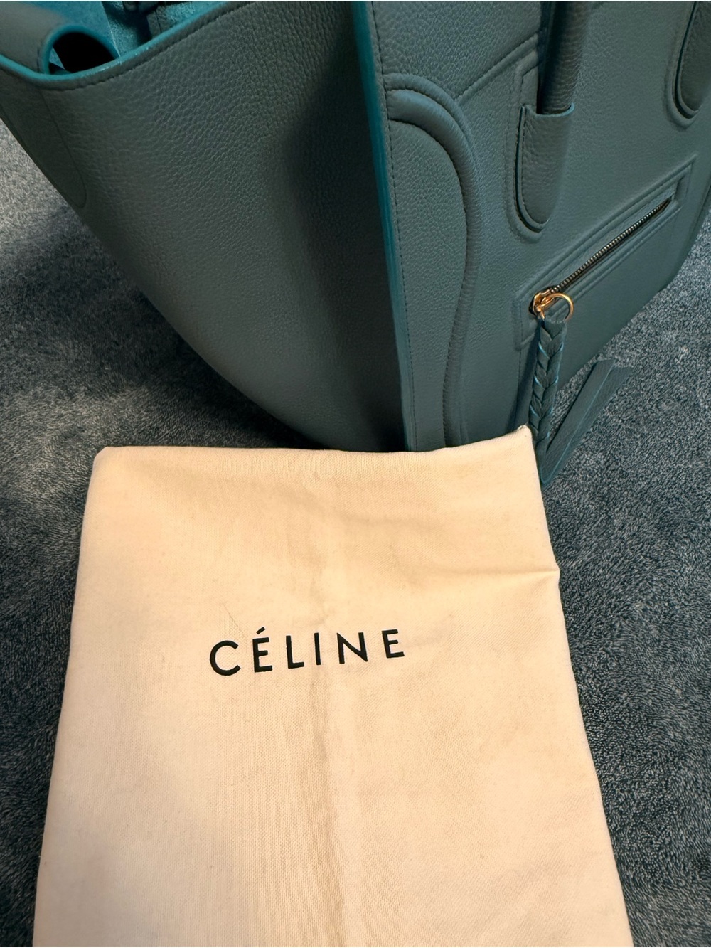 Celine Grained Calfskin Medium Phantom Luggage in Ocean - Picture 3 of 9